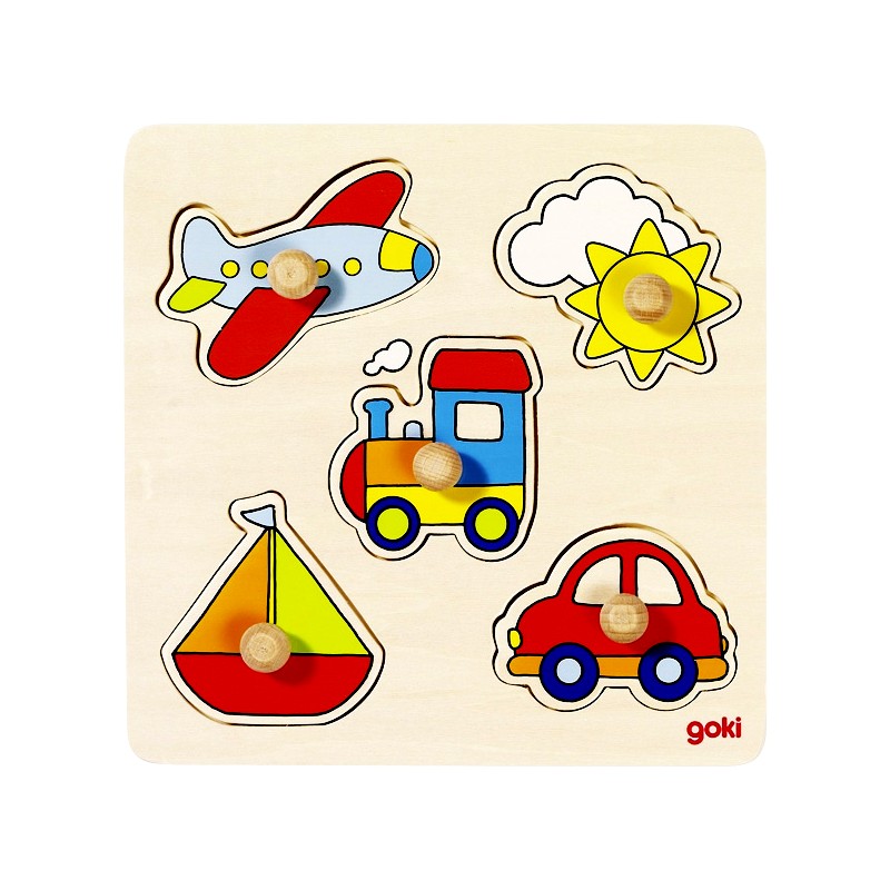 Puzzle enfant en bois à encastrement véhicules 5 pièces - La Magie