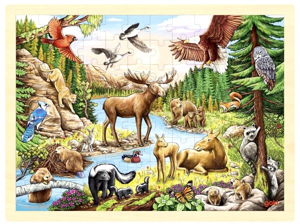 Puzzle cadre enfant en bois animaux d'Amérique du Nord 96 pièces - La Magie  des Automates