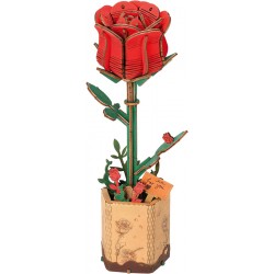 Maquette en bois Fleur Rose rouge