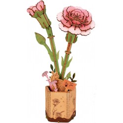 Maquette bois fleur Oeillets roses